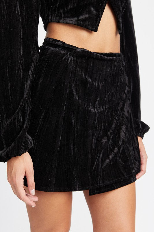 Velvet Whirl Mini Wrap Skirt
