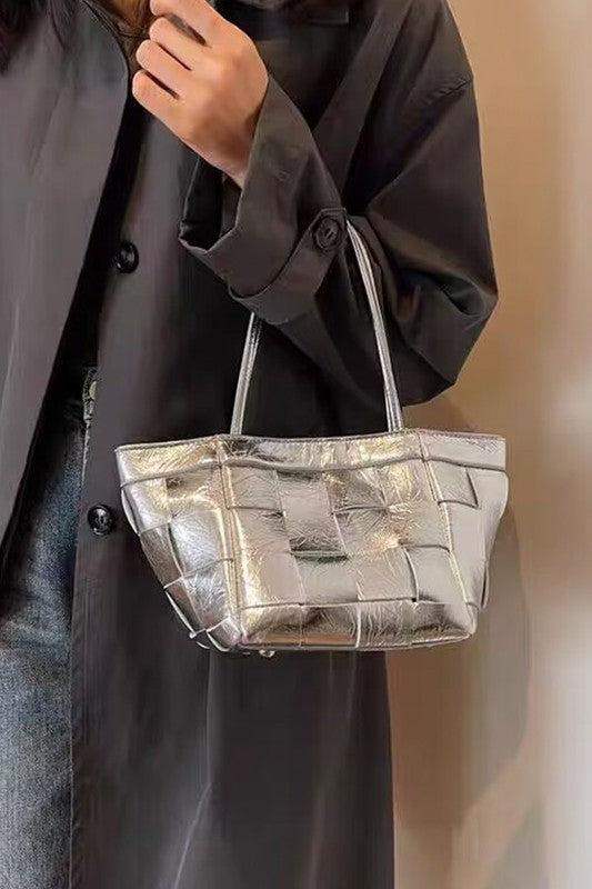Metallic Weaved Small Tote Bag