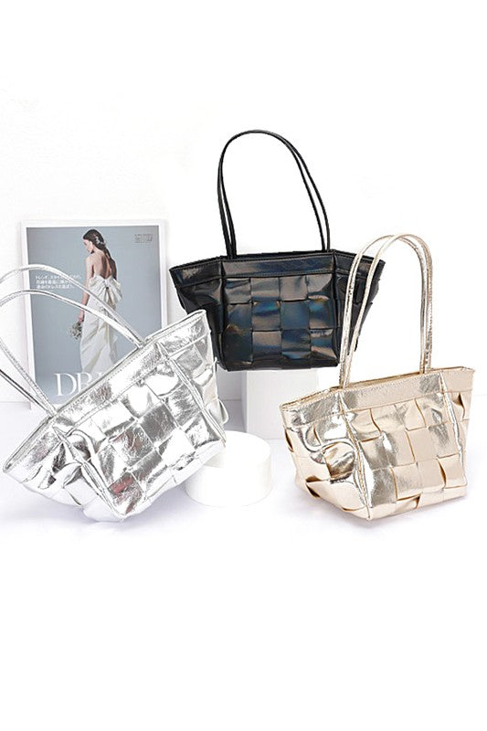 Metallic Weaved Small Tote Bag