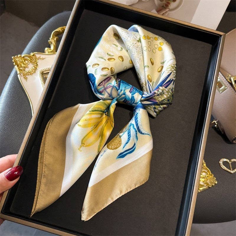 Fashion Print Square Scarf: KHAKI