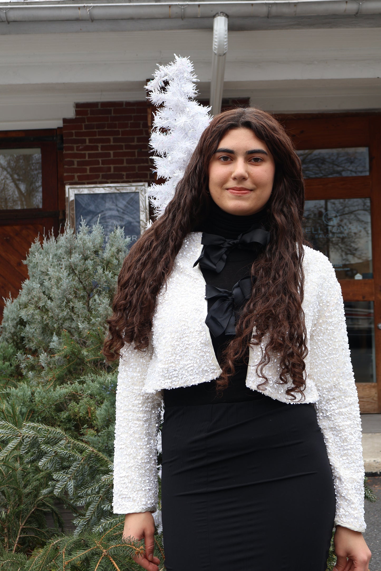 Ribbon Tie Front Sequin Jacket