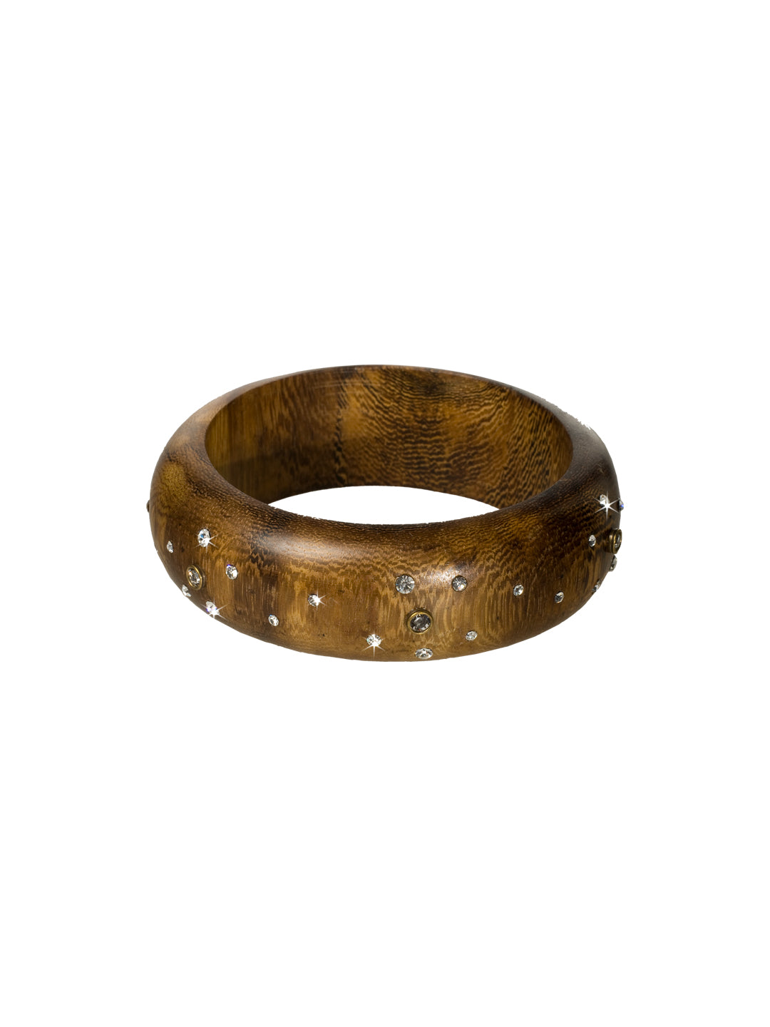 Crystal Studded Brown Wooded Bangle