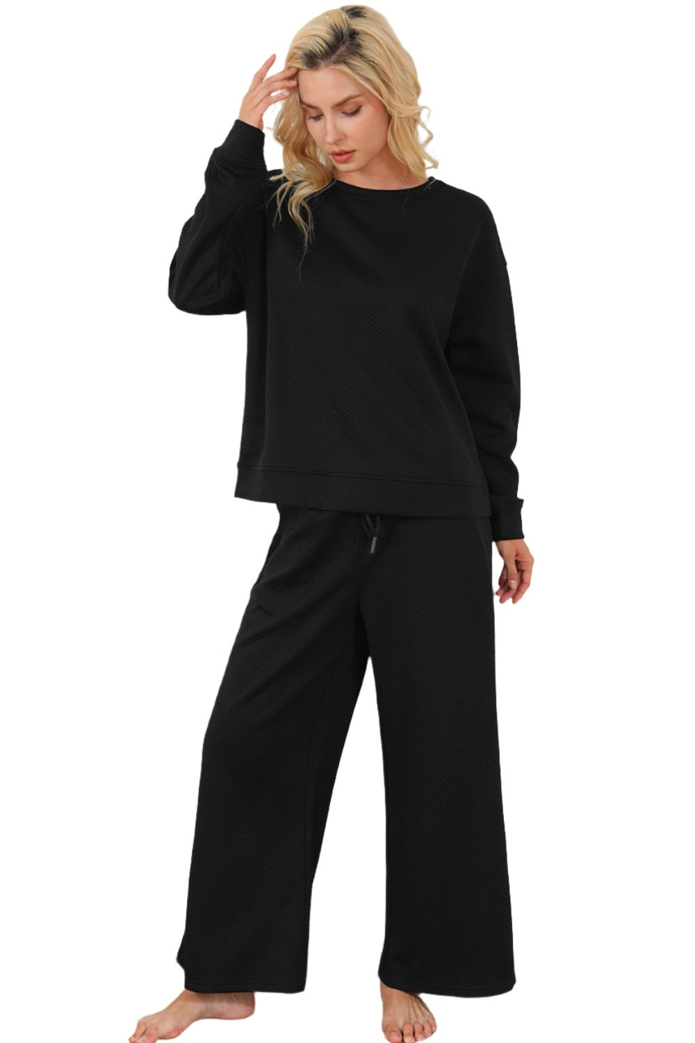 Double Take Textured Pants Set