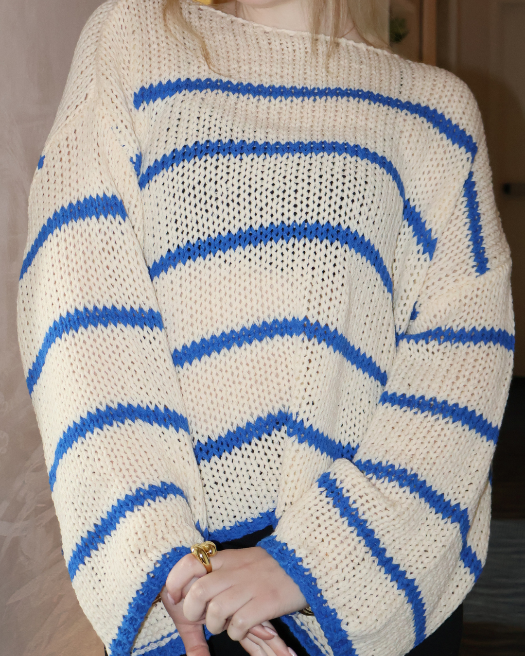 Nautical Striped Open Knit Slouchy Sweater