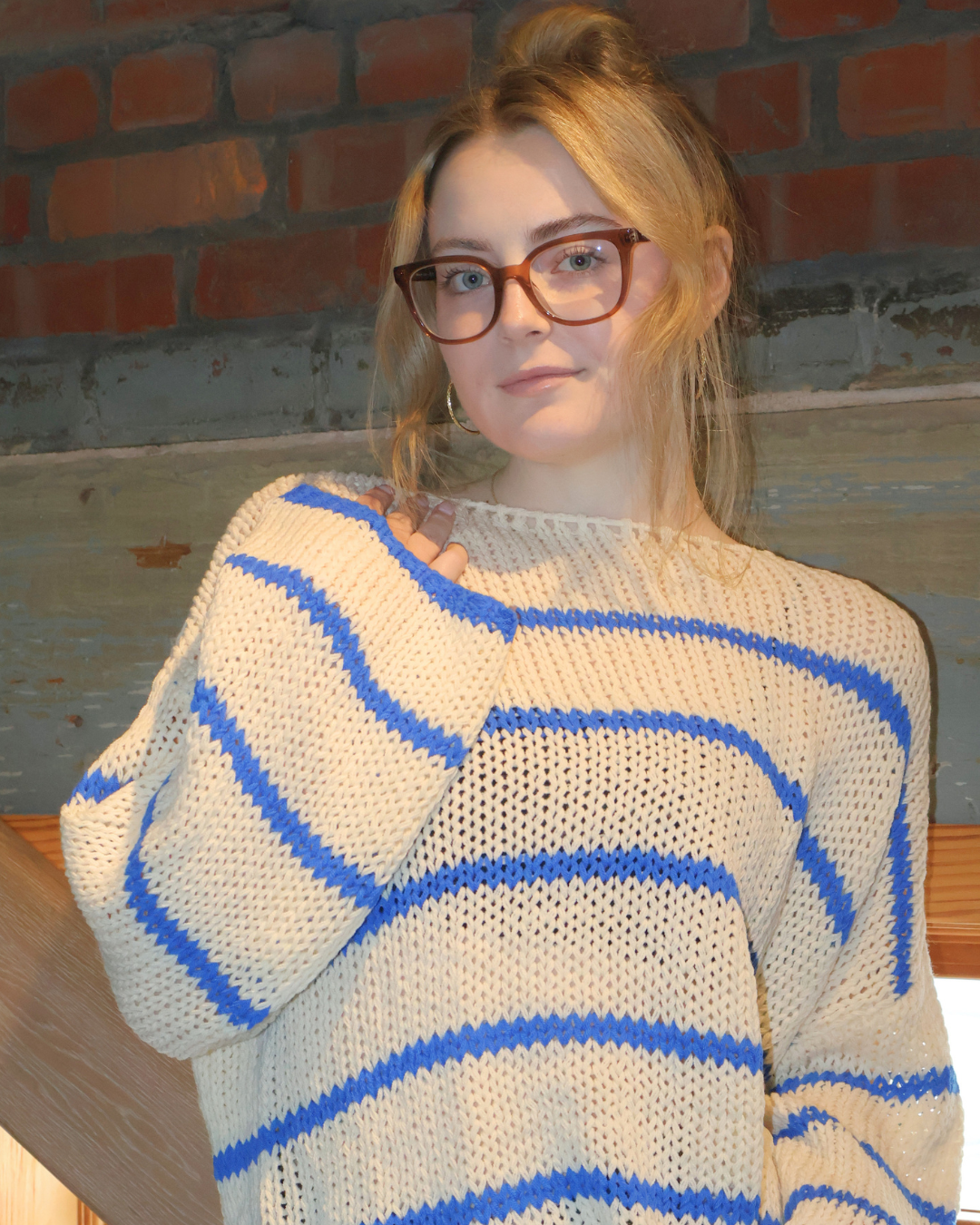 Nautical Striped Open Knit Slouchy Sweater