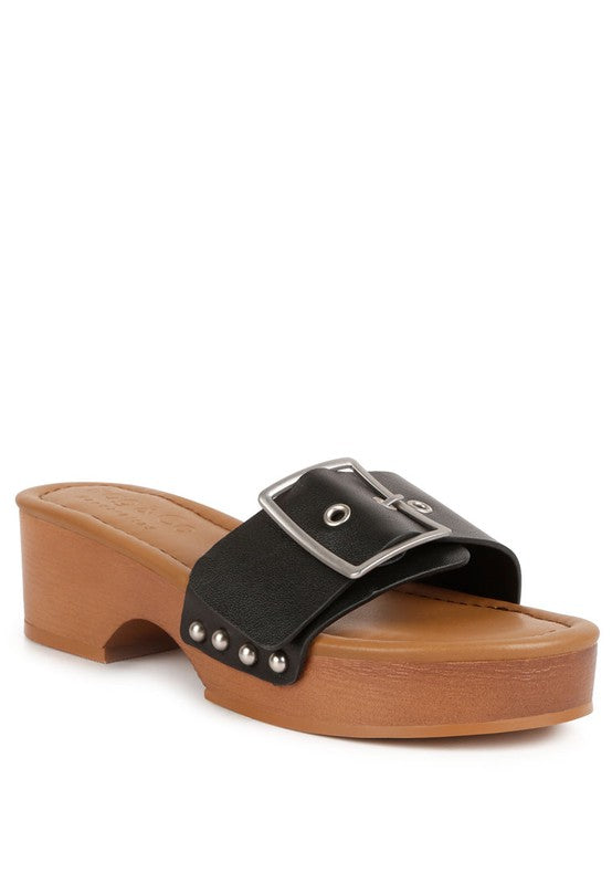 Mindy Buckle Strap Leather Slip Ons