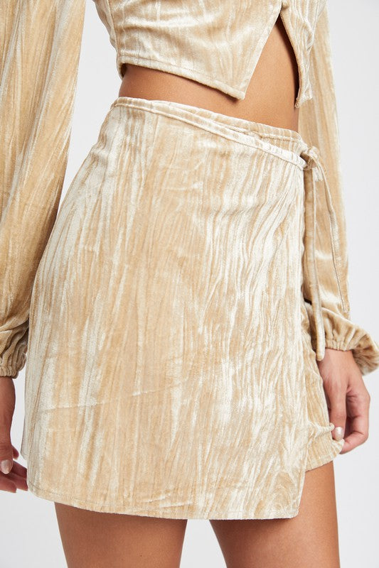 Velvet Whirl Mini Wrap Skirt