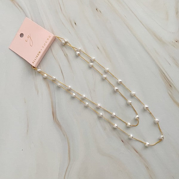 Pearl Heart Long Chain Necklace