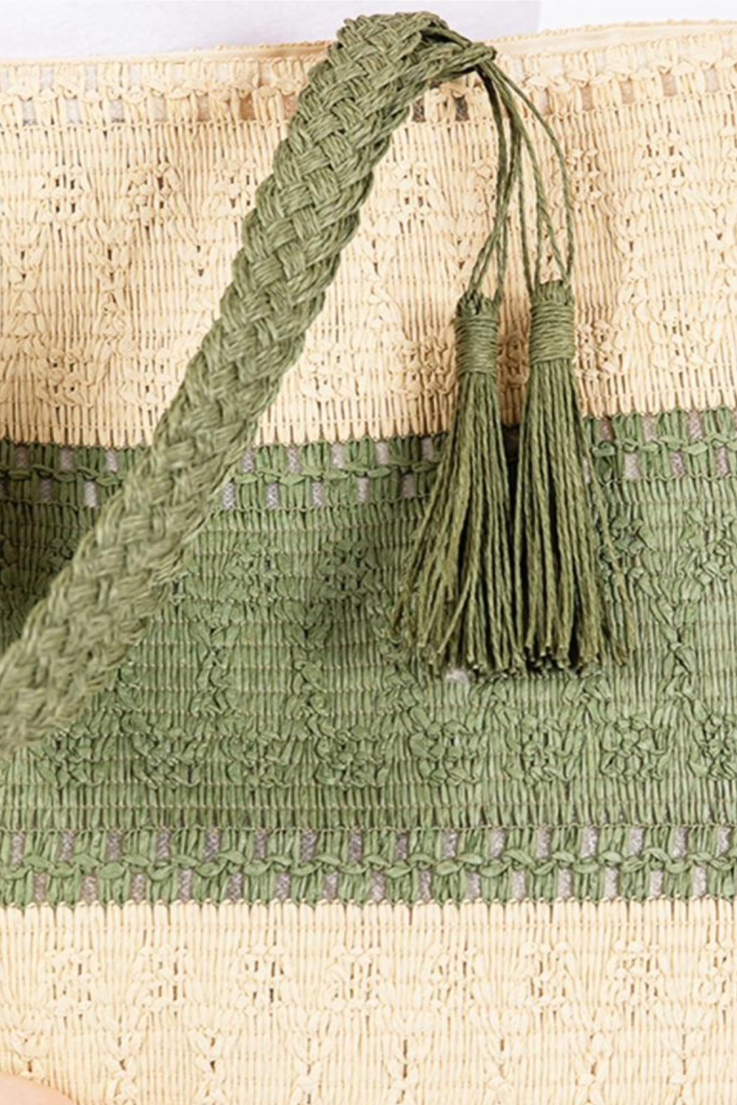 Color Block Straw Tote Bag: Beige