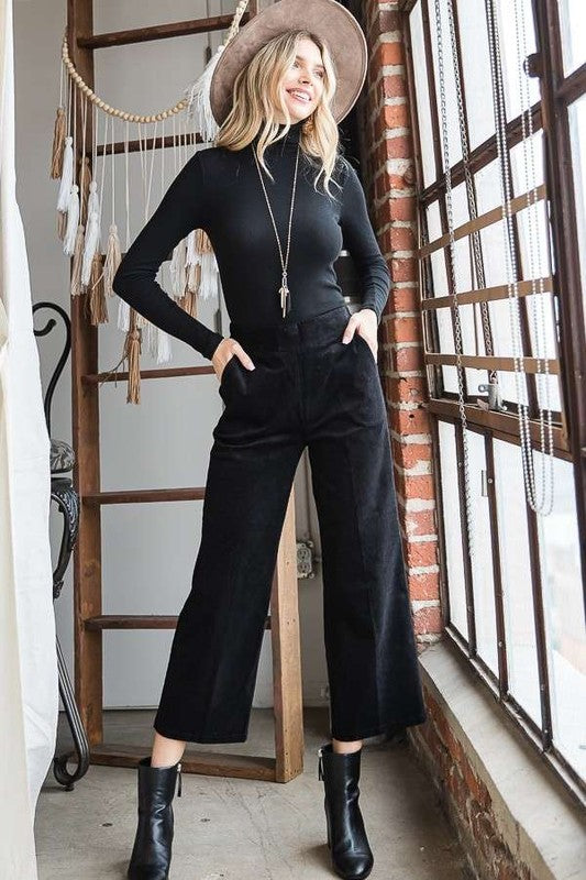 RIBBED VELVET CROP WIDE LEG PANTS PLUS