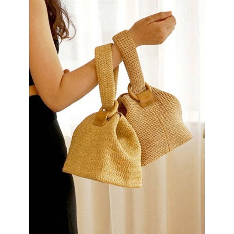 Casual Simple Weave Handbag: KHAKI / FREE SIZE