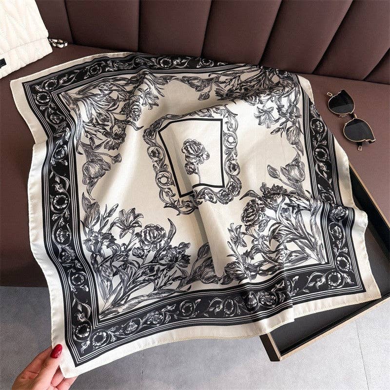 Fashion Print Square Scarf: WHITE