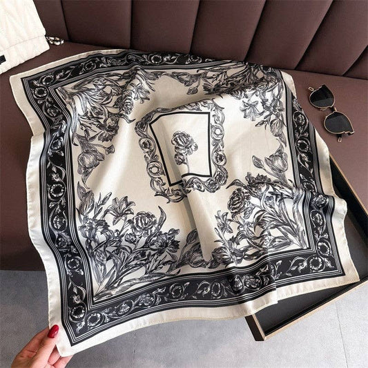 Fashion Print Square Scarf: WHITE