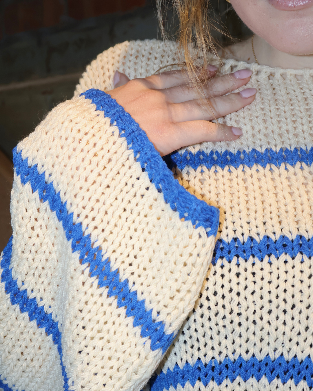 Nautical Striped Open Knit Slouchy Sweater