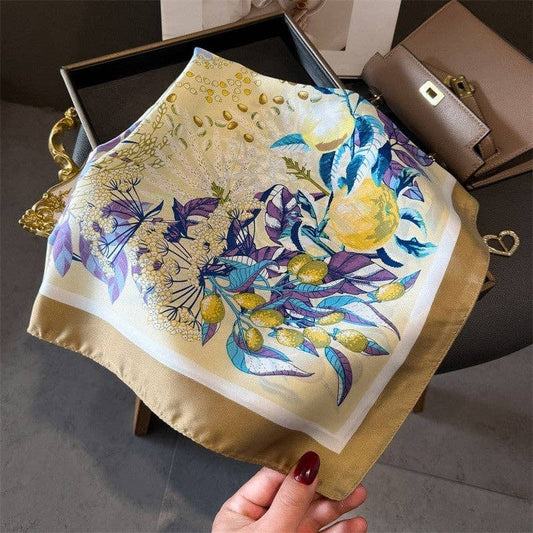Fashion Print Square Scarf: KHAKI