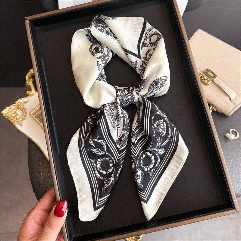 Fashion Print Square Scarf: WHITE