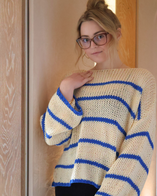 Nautical Striped Open Knit Slouchy Sweater