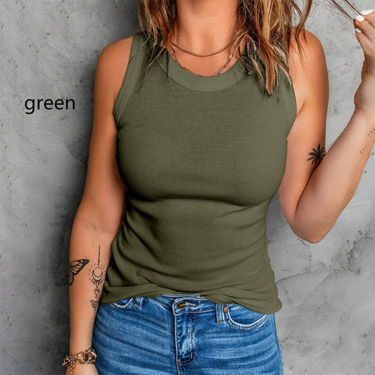 Sleeveless Basic Cami Tank Tops: Green / L