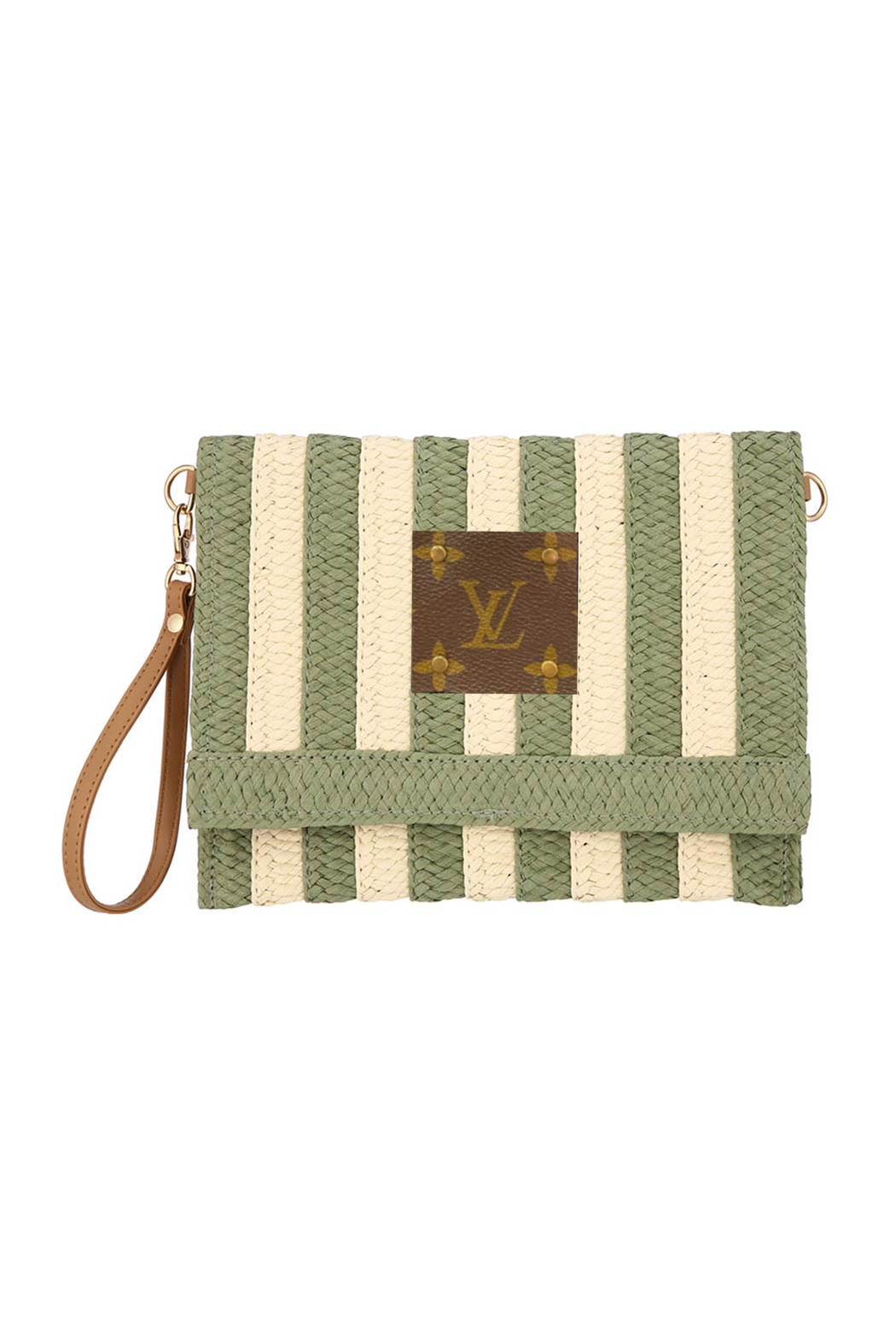 Upcycled Striped Straw Clutch Wristlet Crossbody: Black