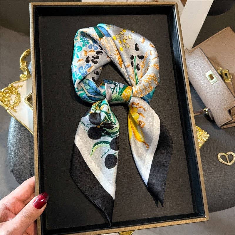 Fashion Print Square Scarf: KHAKI