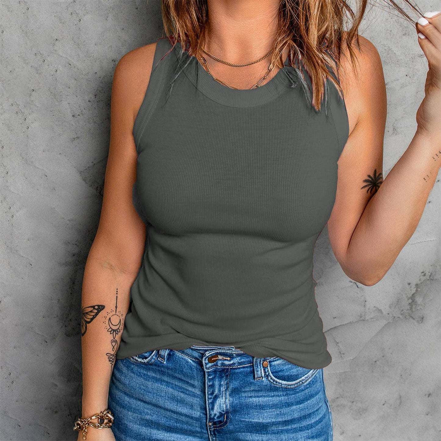 Sleeveless Basic Cami Tank Tops: Black / S