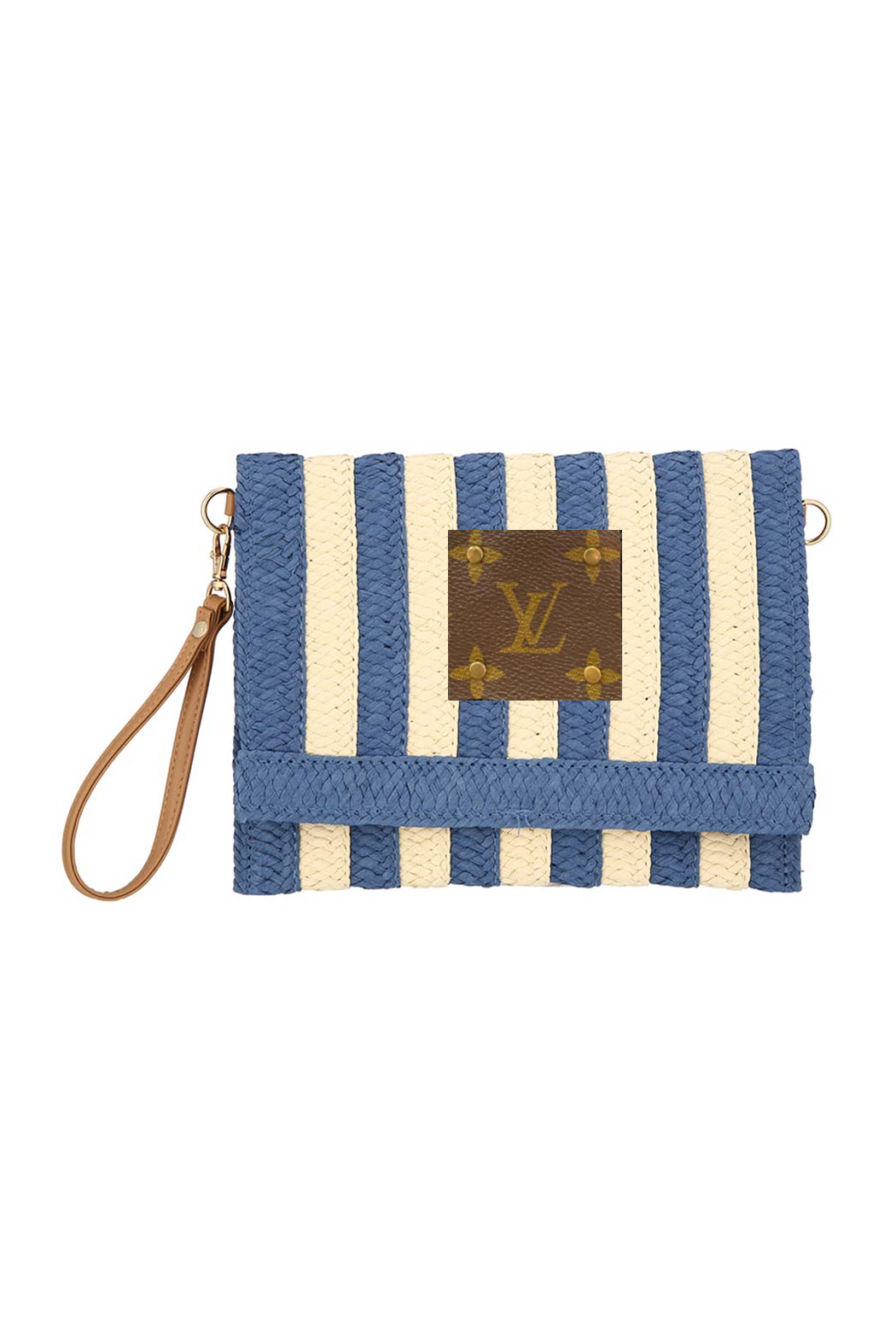 Upcycled Striped Straw Clutch Wristlet Crossbody: Moss green
