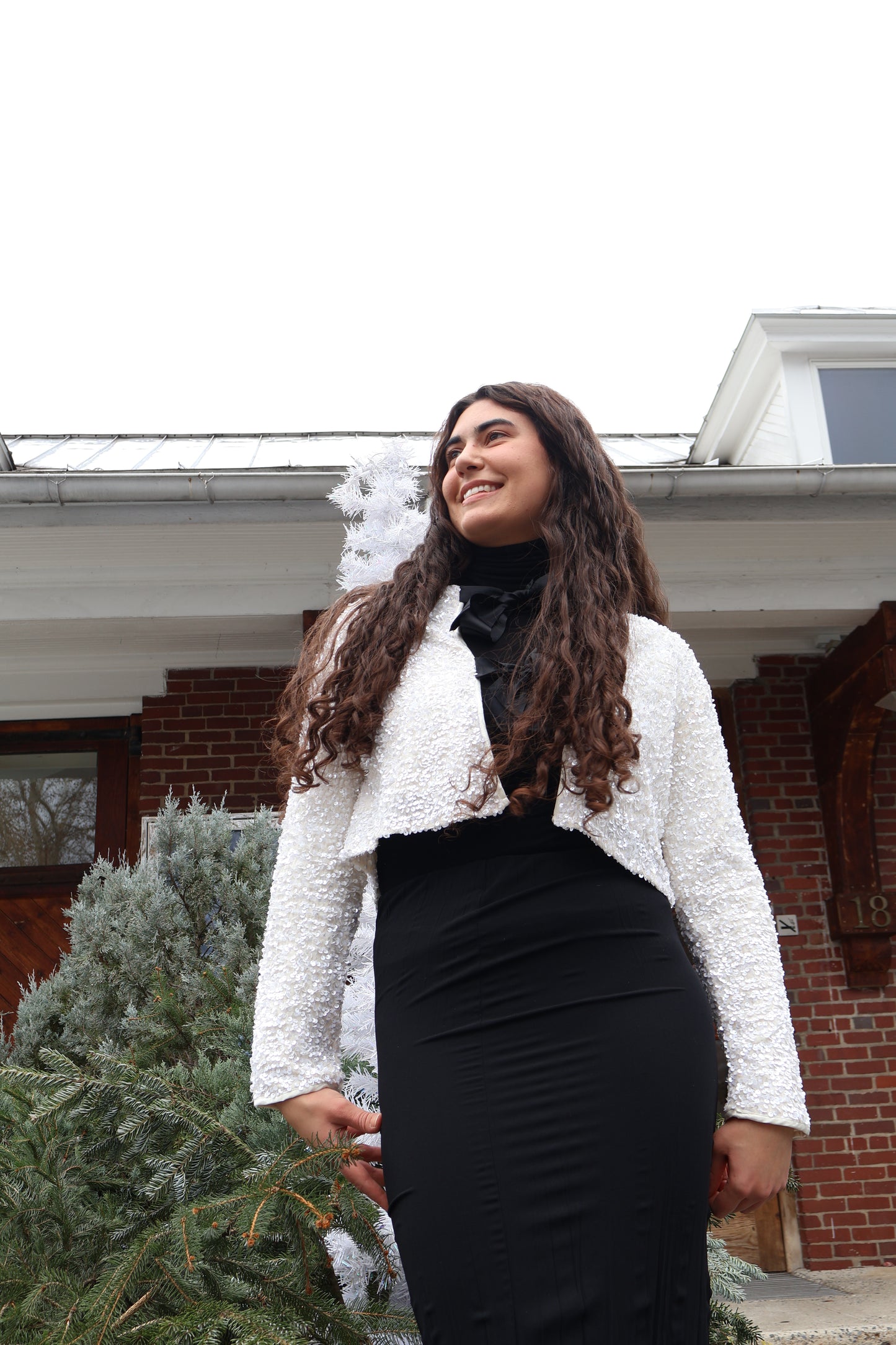 Ribbon Tie Front Sequin Jacket