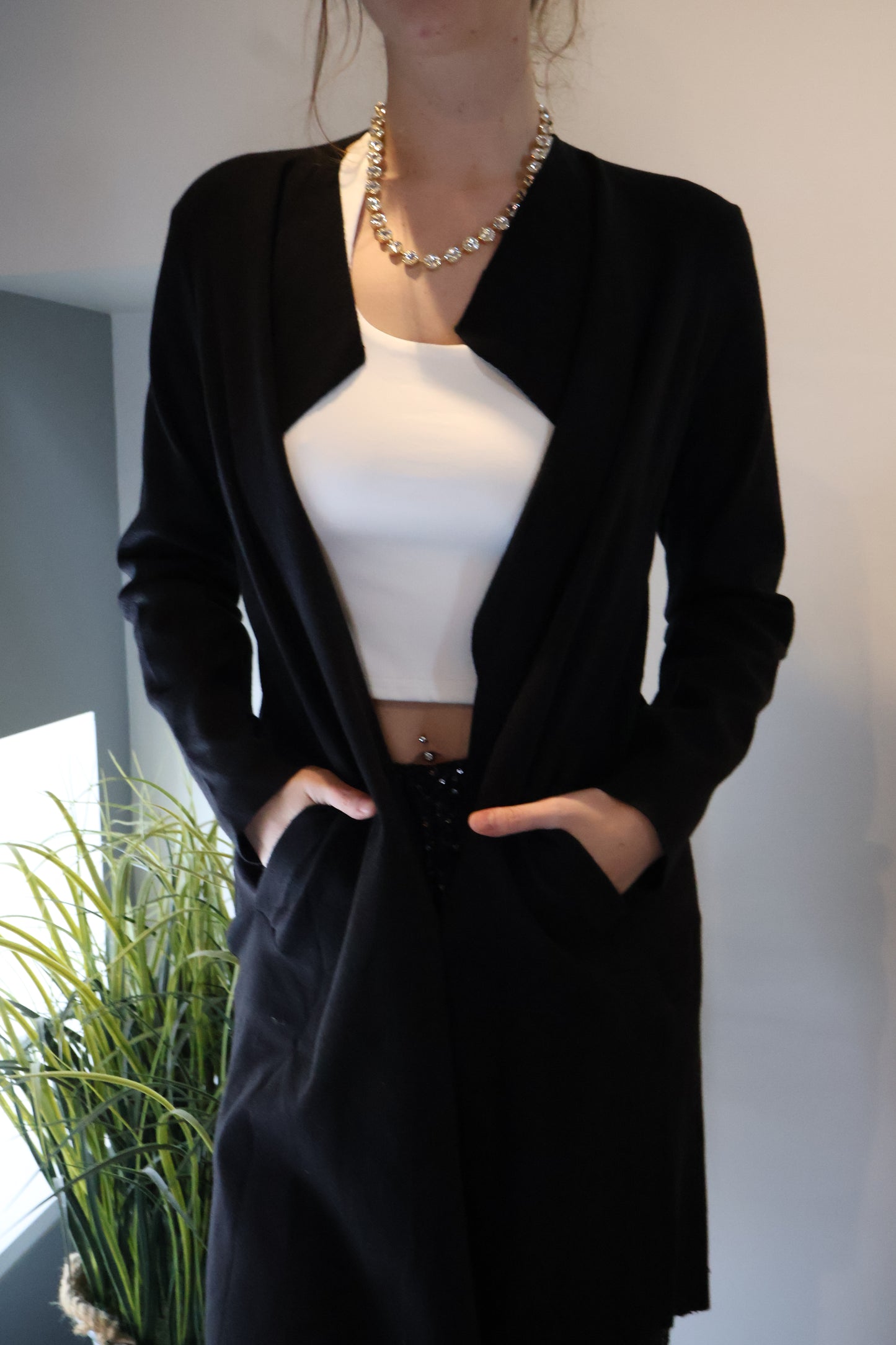 Modern Open Front Longline Knit Cardigan