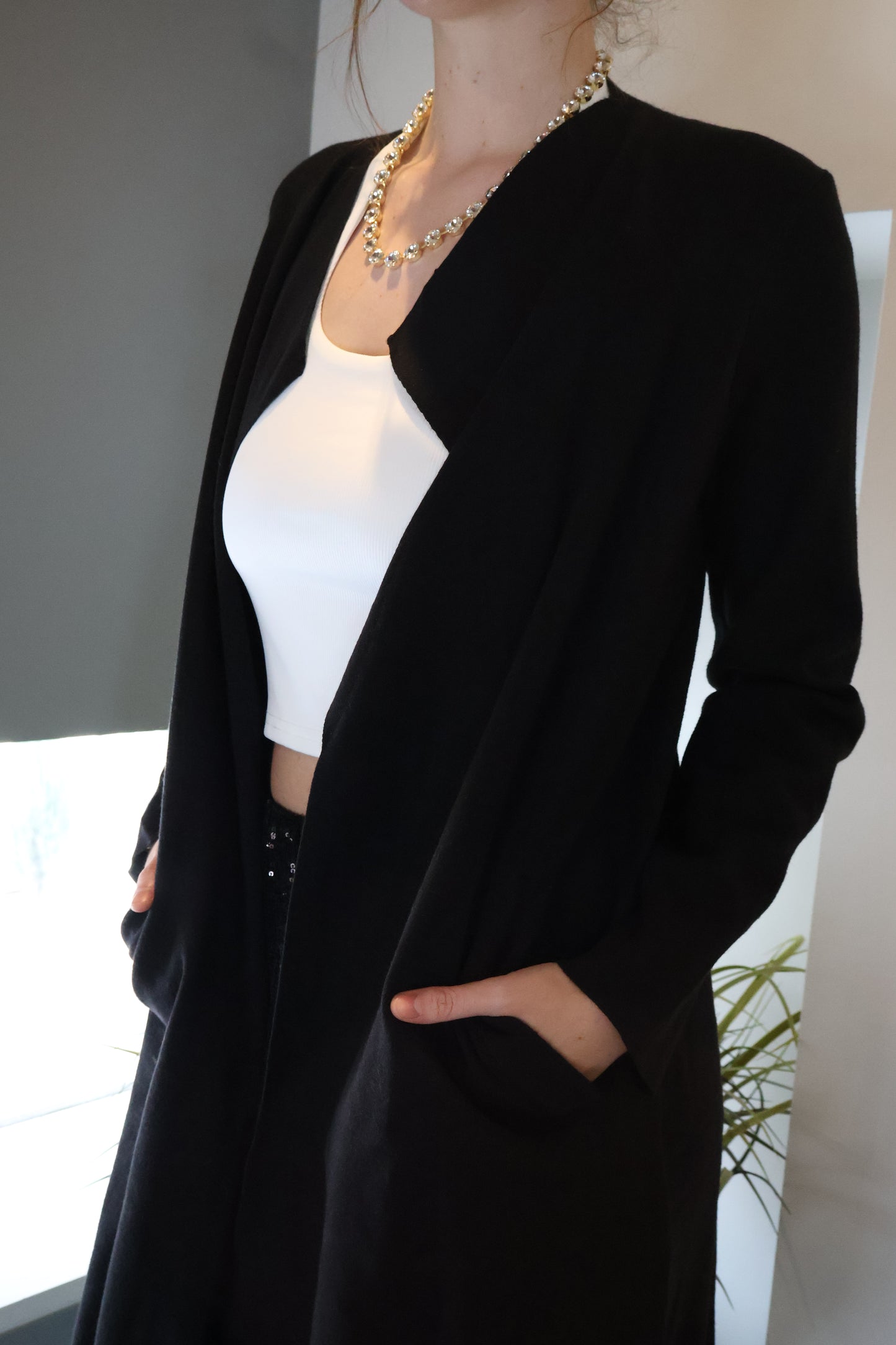 Modern Open Front Longline Knit Cardigan