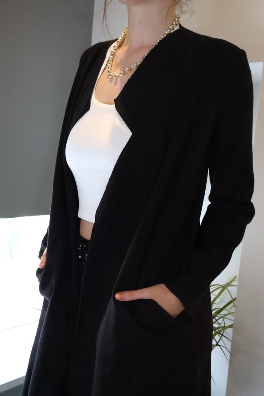 Modern Open Front Longline Knit Cardigan