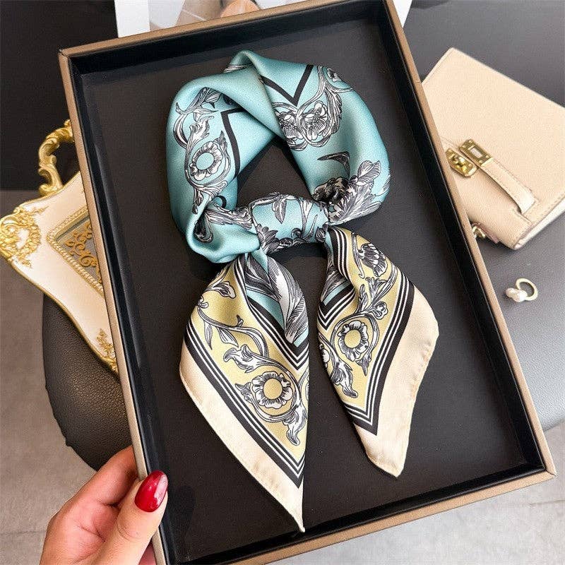 Fashion Print Square Scarf: WHITE