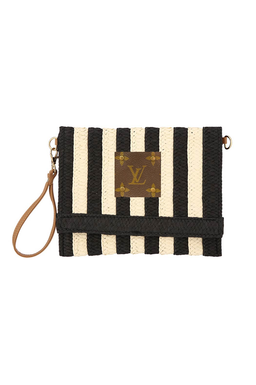 Upcycled Striped Straw Clutch Wristlet Crossbody: Pink