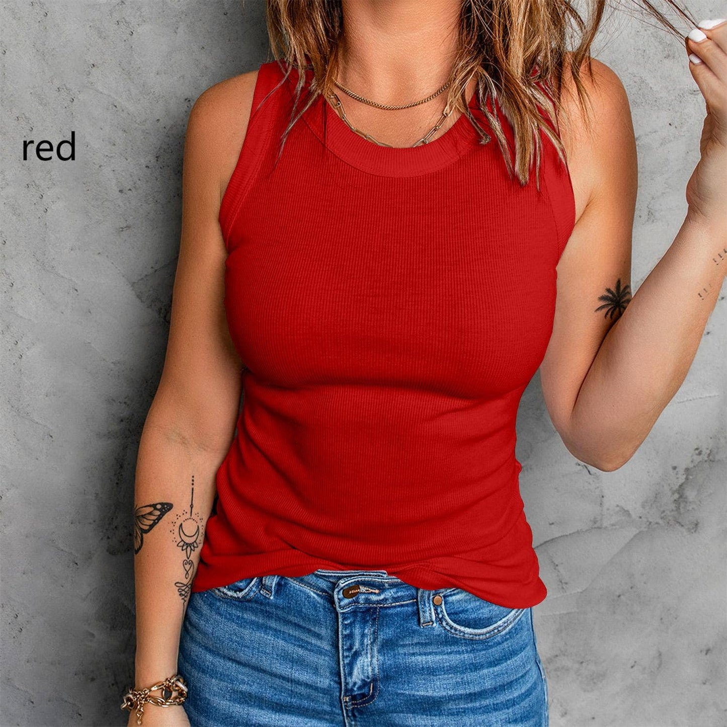 Sleeveless Basic Cami Tank Tops: Black / L