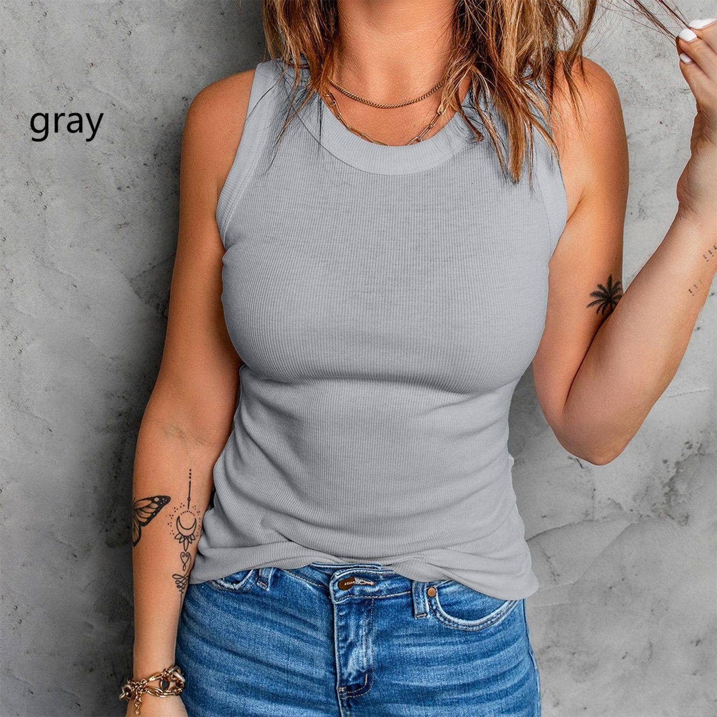 Sleeveless Basic Cami Tank Tops: White / L