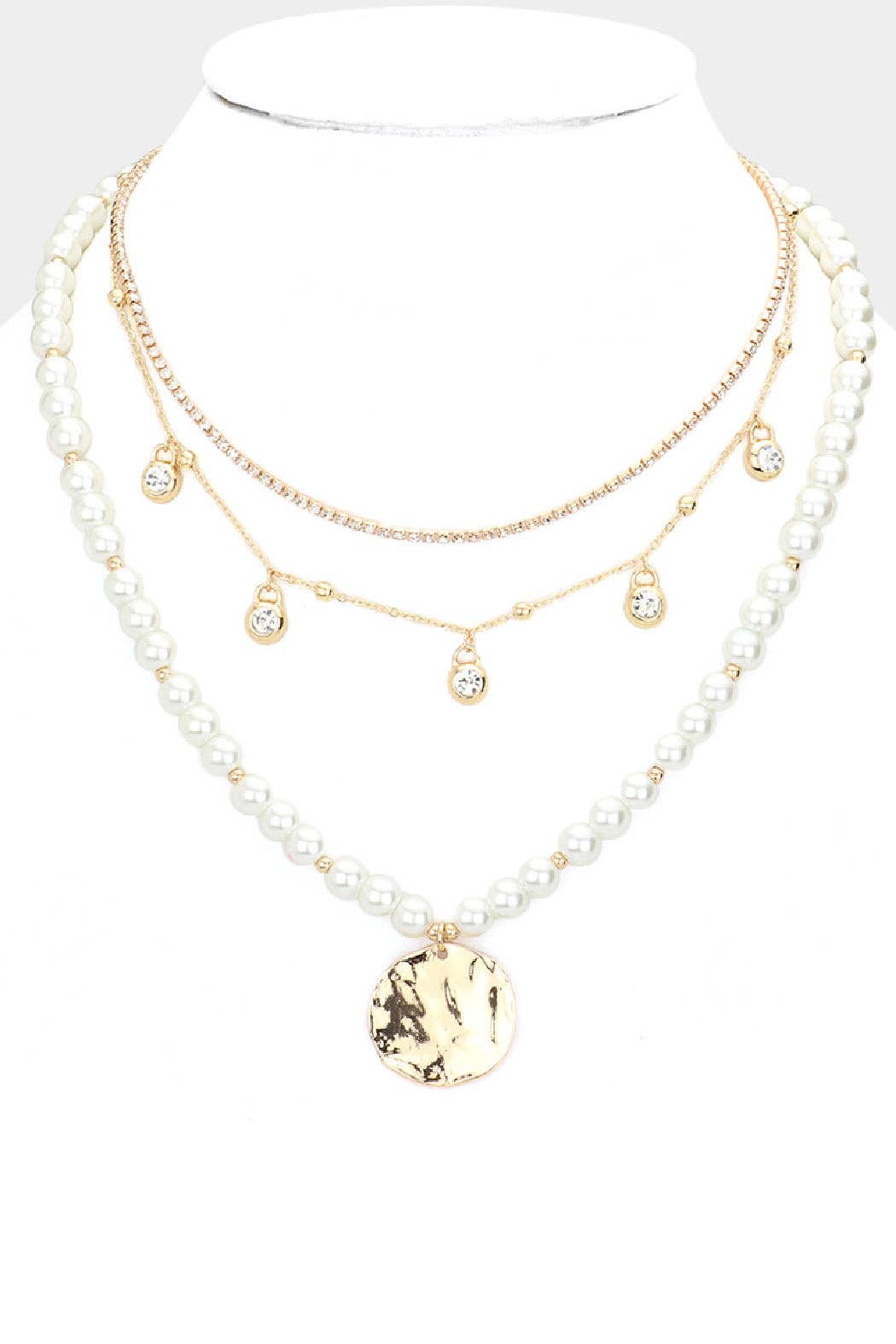 Pearl and Crystal 3 Layer Necklace