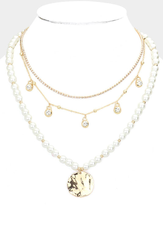 Pearl and Crystal 3 Layer Necklace