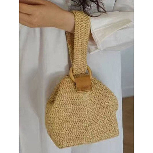 Casual Simple Weave Handbag: KHAKI / FREE SIZE
